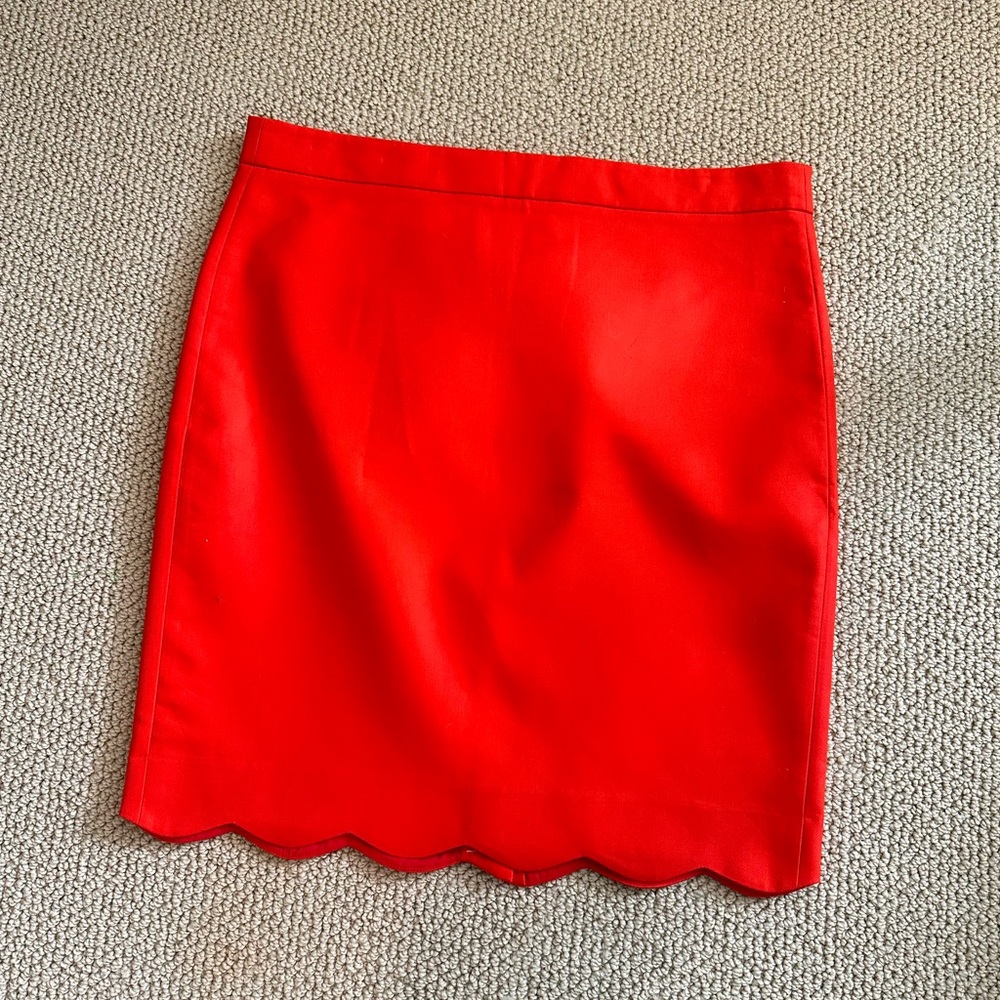 NWT J. Crew Scalloped Hem Pencil Skirt, Size 12, Coral Orange